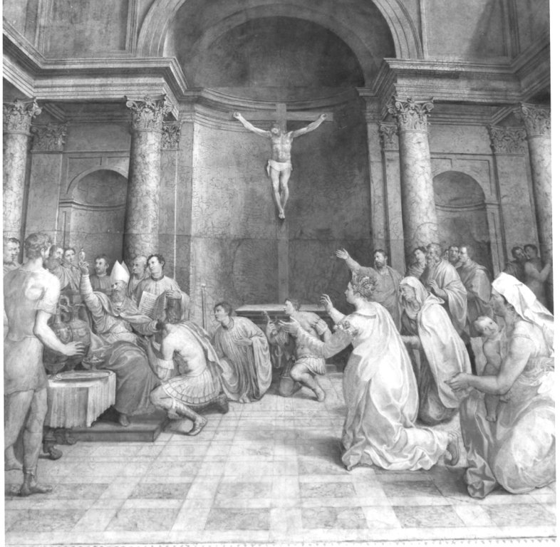 S. Remigio battezza Clodoveo (dipinto) by Siciolante Girolamo (sec. XVI)